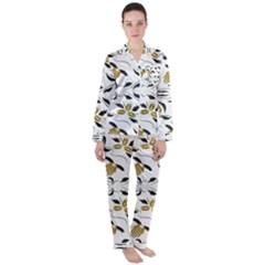 Folk Flowers Print Floral Pattern Ethnic Art Satin Long Sleeve Pajamas Set by Eskimos