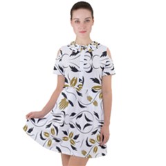 Folk Flowers Print Floral Pattern Ethnic Art Short Sleeve Shoulder Cut Out Dress  by Eskimos