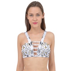 Folk Flowers Print Floral Pattern Ethnic Art Cage Up Bikini Top by Eskimos