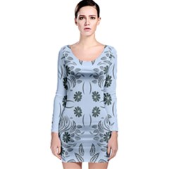 Folk Flowers Print Floral Pattern Ethnic Art Long Sleeve Bodycon Dress by Eskimos