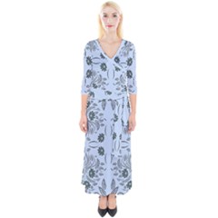 Folk Flowers Print Floral Pattern Ethnic Art Quarter Sleeve Wrap Maxi Dress by Eskimos