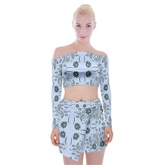 Folk Flowers Print Floral Pattern Ethnic Art Off Shoulder Top With Mini Skirt Set by Eskimos