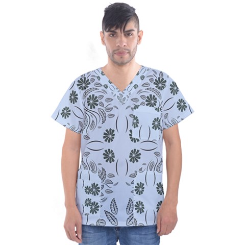 Folk Flowers Print Floral Pattern Ethnic Art Men s V-neck Scrub Top by Eskimos