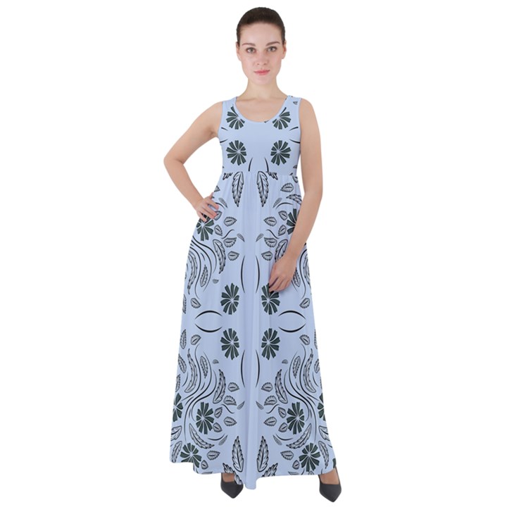 Folk flowers print Floral pattern Ethnic art Empire Waist Velour Maxi Dress