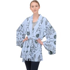 Folk Flowers Print Floral Pattern Ethnic Art Long Sleeve Velvet Kimono  by Eskimos