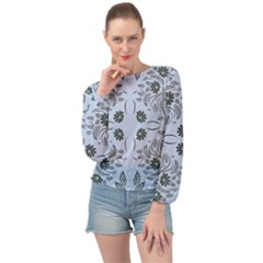 Folk Flowers Print Floral Pattern Ethnic Art Banded Bottom Chiffon Top by Eskimos