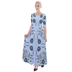 Folk Flowers Print Floral Pattern Ethnic Art Half Sleeves Maxi Dress