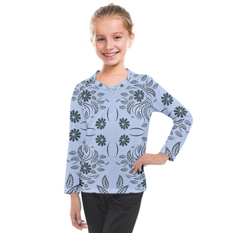 Folk Flowers Print Floral Pattern Ethnic Art Kids  Long Mesh Tee by Eskimos