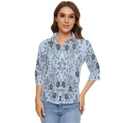 Folk Flowers Print Floral Pattern Ethnic Art Women s Quarter Sleeve Pocket Shirt