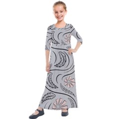 Folk Flowers Print Floral Pattern Ethnic Art Kids  Quarter Sleeve Maxi Dress by Eskimos