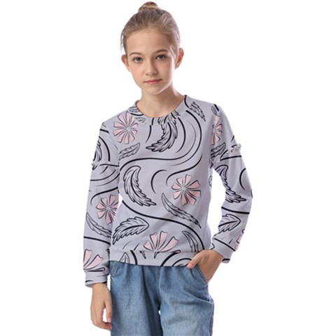 Folk Flowers Print Floral Pattern Ethnic Art Kids  Long Sleeve Tee With Frill  by Eskimos