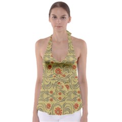 Folk Flowers Print Floral Pattern Ethnic Art Babydoll Tankini Top by Eskimos