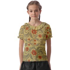 Folk Flowers Print Floral Pattern Ethnic Art Kids  Frill Chiffon Blouse