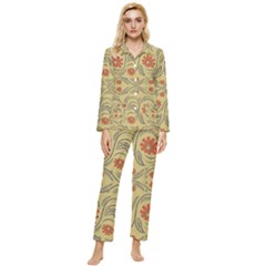 Folk Flowers Print Floral Pattern Ethnic Art Womens  Long Sleeve Velvet Pocket Pajamas Set