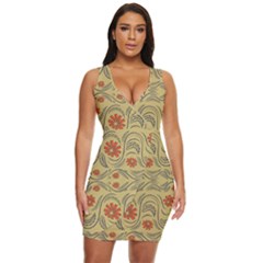 Folk Flowers Print Floral Pattern Ethnic Art Draped Bodycon Dress