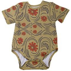 Folk Flowers Print Floral Pattern Ethnic Art Baby Short Sleeve Onesie Bodysuit by Eskimos