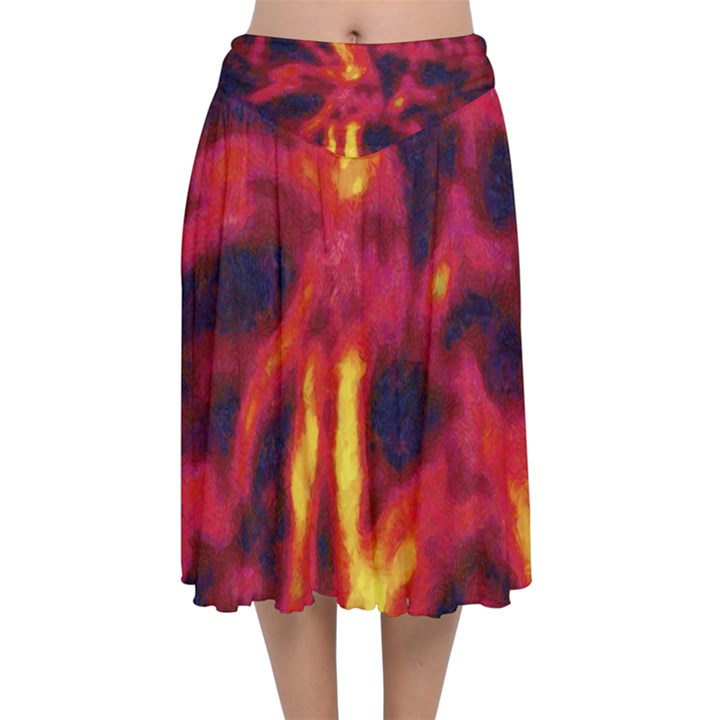 Requiem  of the glowing  stars Velvet Flared Midi Skirt