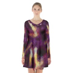 Requiem  Of The Purple Stars Long Sleeve Velvet V-neck Dress