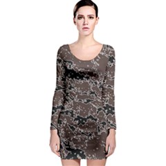 Brown And Black Abstract Vivid Texture Long Sleeve Bodycon Dress by dflcprintsclothing