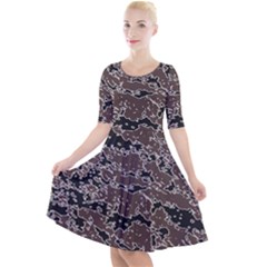 Brown And Black Abstract Vivid Texture Quarter Sleeve A-line Dress by dflcprintsclothing