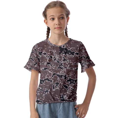 Brown And Black Abstract Vivid Texture Kids  Cuff Sleeve Scrunch Bottom Tee by dflcprintsclothing