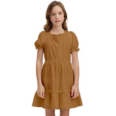 Sudan Brown Kids  Puff Sleeved Dress by retrotoomoderndesigns