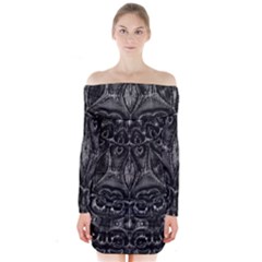 Charcoal Mandala Long Sleeve Off Shoulder Dress by MRNStudios