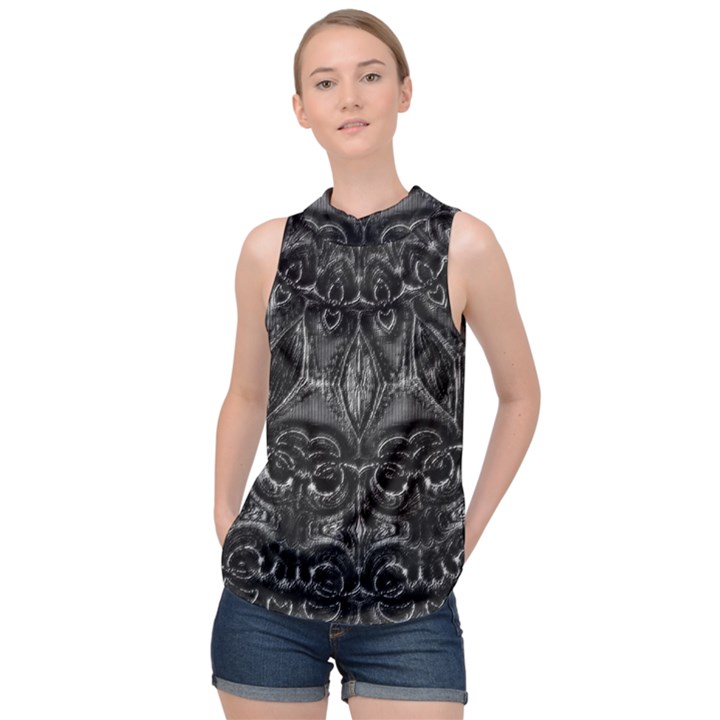 Charcoal Mandala High Neck Satin Top