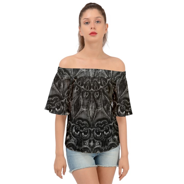 Charcoal Mandala Off Shoulder Short Sleeve Top