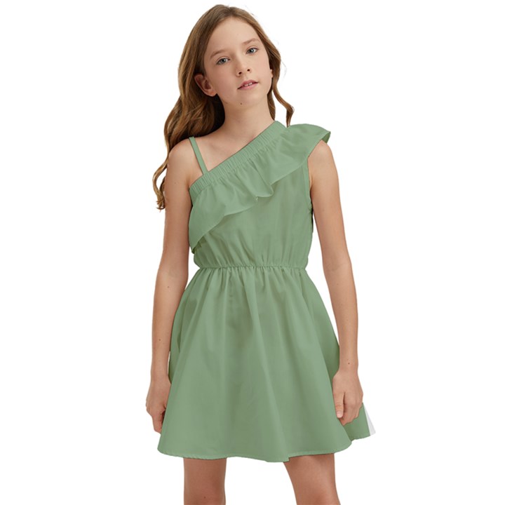 Fair Green Kids  One Shoulder Party Dress