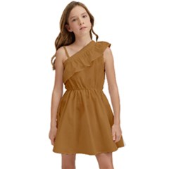 Sudan Brown Kids  One Shoulder Party Dress