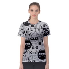 Black Outline Cat Heads Women s Sport Mesh Tee