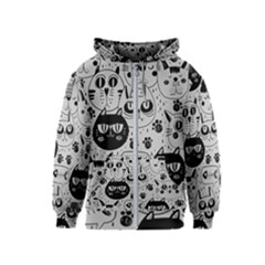 Black Outline Cat Heads Kids  Zipper Hoodie