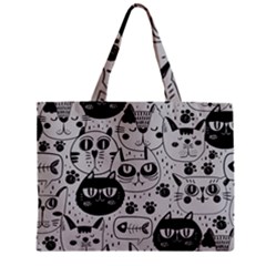 Black Outline Cat Heads Zipper Mini Tote Bag by crcustomgifts