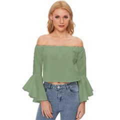 Fair Green Off Shoulder Flutter Bell Sleeve Top