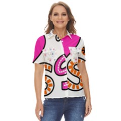 Floral-1814372 Blessed-cartoon-text-clipart-hand-drawn-colored-whimsical-special-occasion-reads-43718964 Women s Short Sleeve Double Pocket Shirt