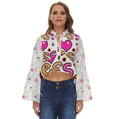 Floral-1814372 Blessed-cartoon-text-clipart-hand-drawn-colored-whimsical-special-occasion-reads-43718964 Boho Long Bell Sleeve Top