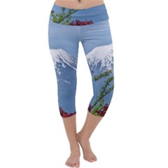 Mountain-mount-landscape-japanese Capri Yoga Leggings by Sudhe