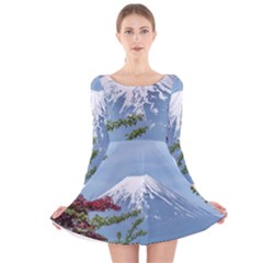 Mountain-mount-landscape-japanese Long Sleeve Velvet Skater Dress