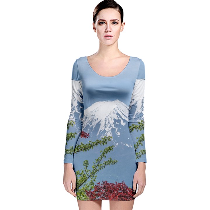 Mountain-mount-landscape-japanese Long Sleeve Velvet Bodycon Dress