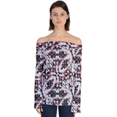 Texture Mosaic Abstract Design Off Shoulder Long Sleeve Top