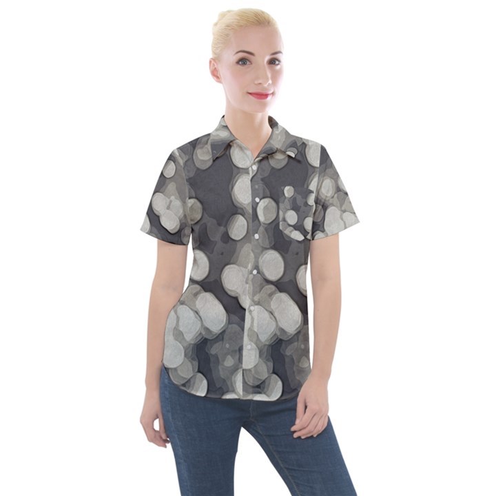 Gray circles of light Women s Short Sleeve Pocket Shirt