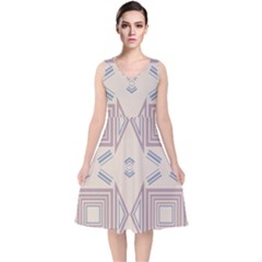 Abstract Pattern Geometric Backgrounds   V-neck Midi Sleeveless Dress  by Eskimos