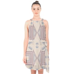 Abstract Pattern Geometric Backgrounds   Halter Collar Waist Tie Chiffon Dress by Eskimos