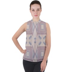 Abstract Pattern Geometric Backgrounds   Mock Neck Chiffon Sleeveless Top by Eskimos