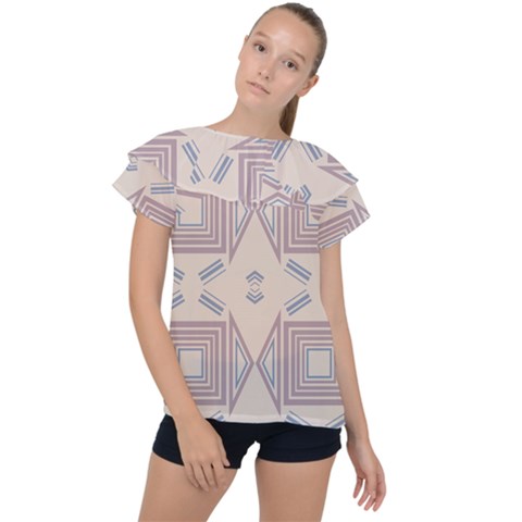 Abstract Pattern Geometric Backgrounds   Ruffle Collar Chiffon Blouse by Eskimos