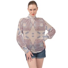 Abstract Pattern Geometric Backgrounds   High Neck Long Sleeve Chiffon Top by Eskimos