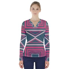 Abstract Pattern Geometric Backgrounds   V-neck Long Sleeve Top by Eskimos