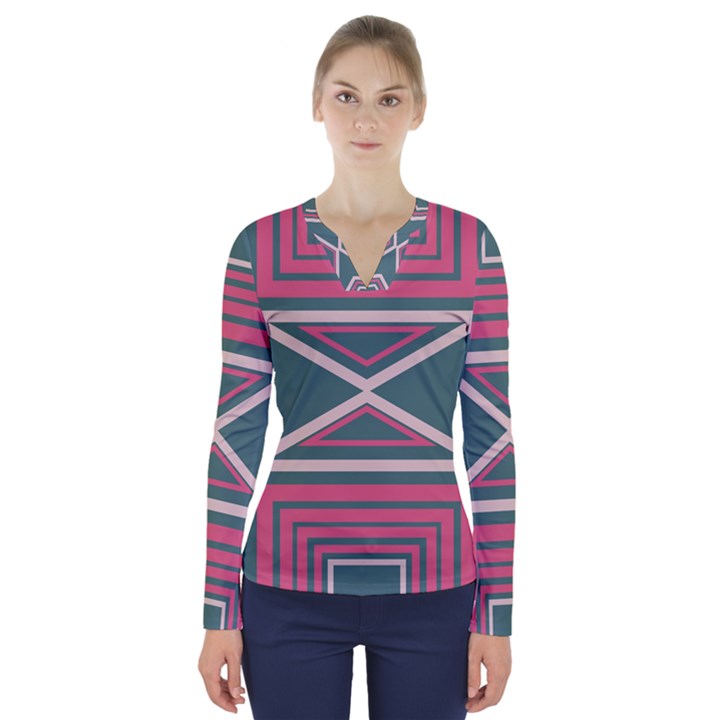 Abstract pattern geometric backgrounds   V-Neck Long Sleeve Top