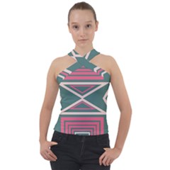 Abstract Pattern Geometric Backgrounds   Cross Neck Velour Top by Eskimos